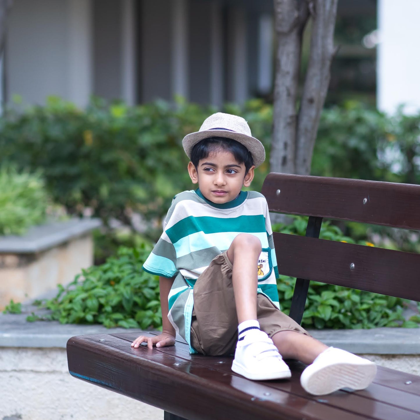 Green and grey T-shirt with Brown Pant set