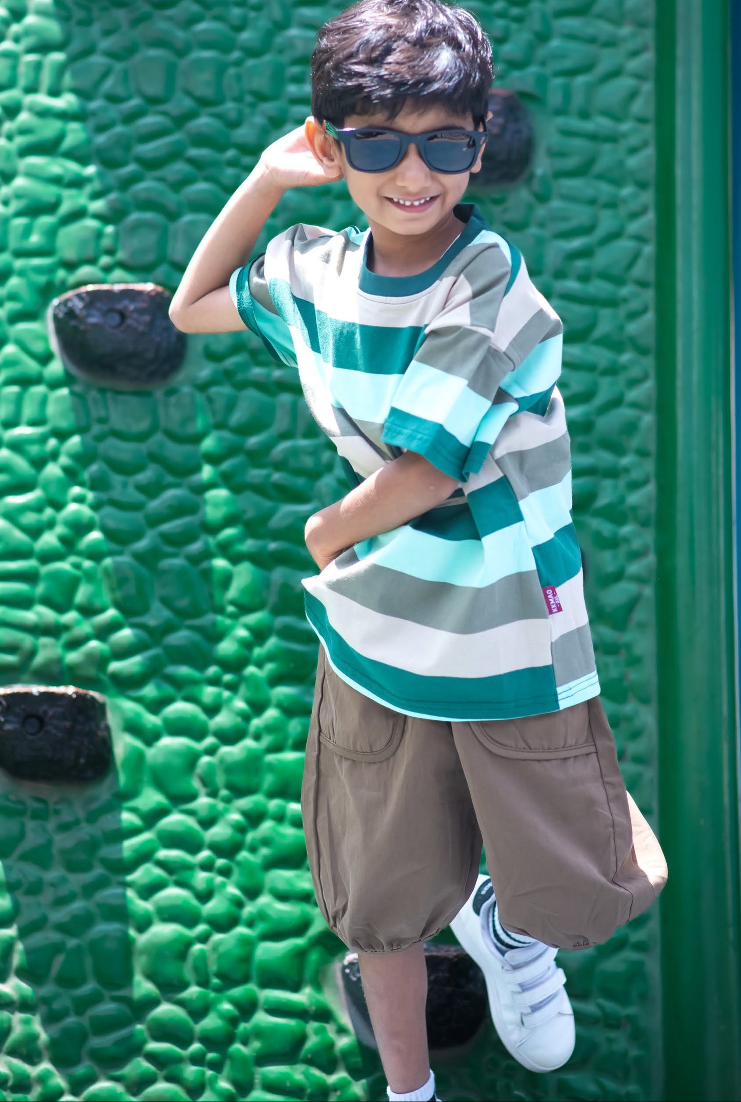 Green and grey T-shirt with Brown Pant set
