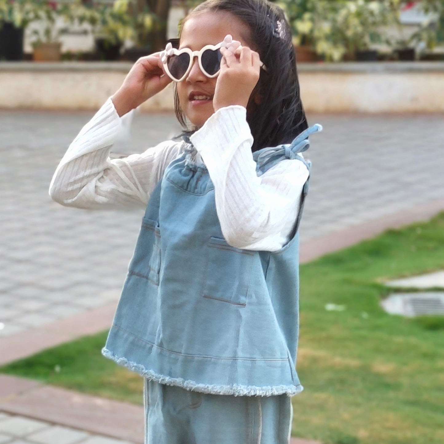 Denim Layered Long-Sleeve Outfit