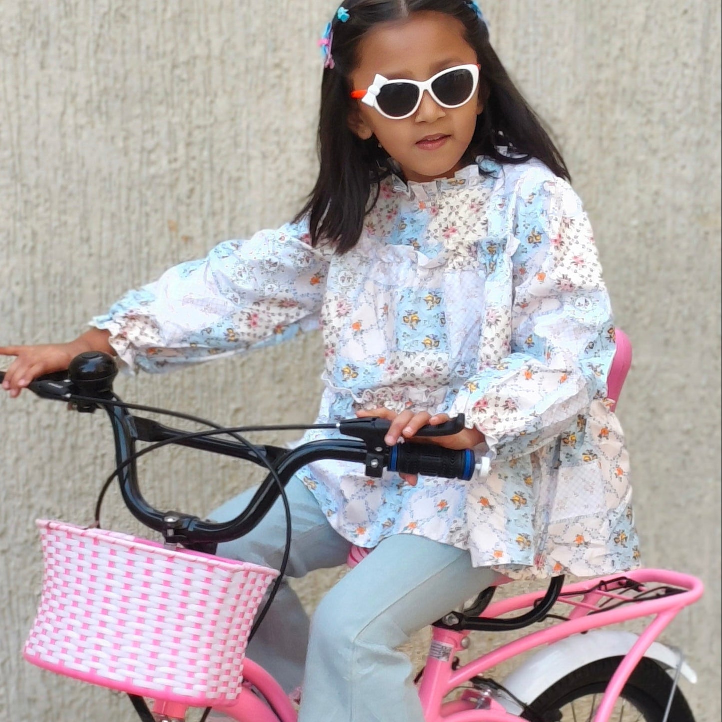 Shark n Dino light multi colour top with Denim Pants Set for Girls