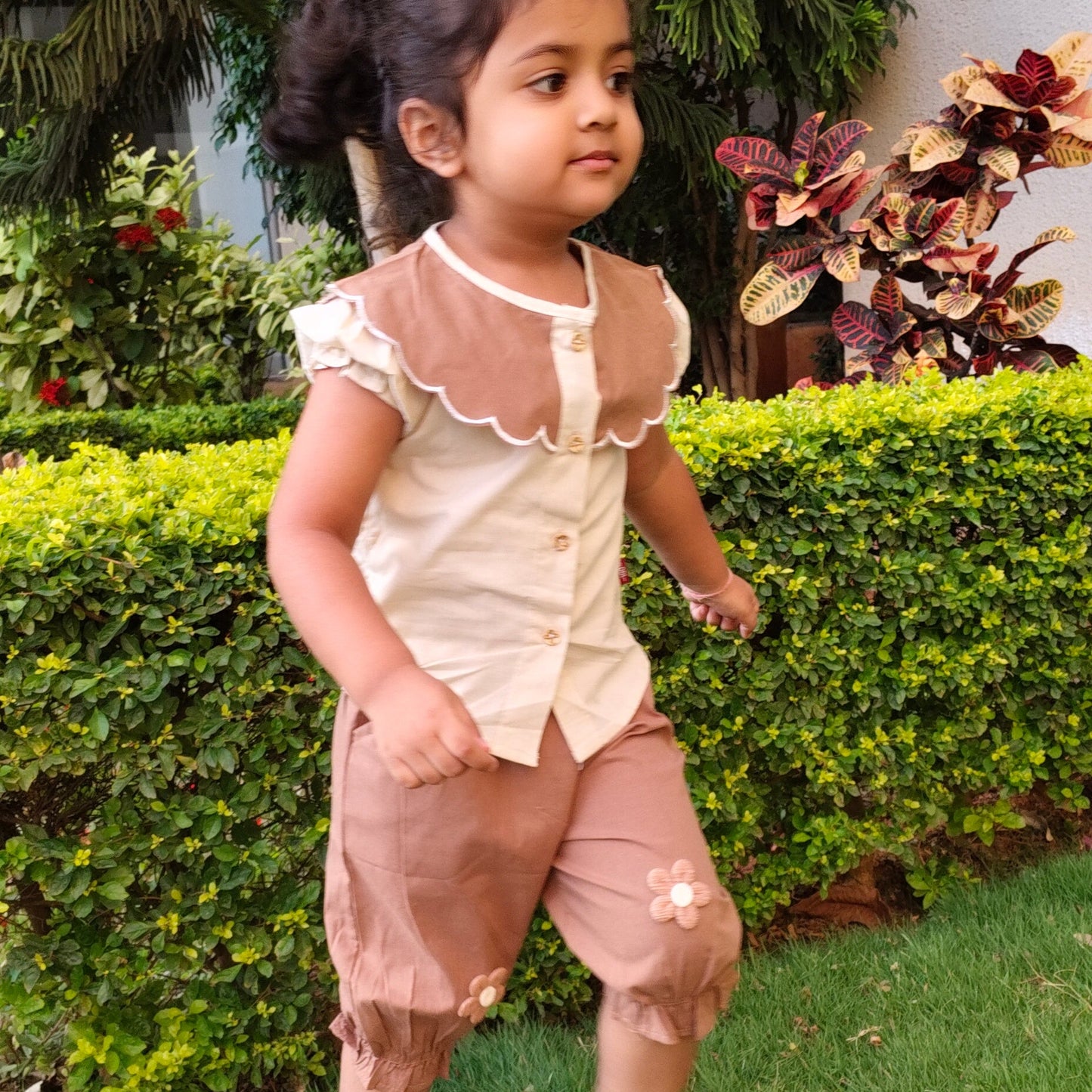 Summer Two-Piece Lace Collar,Trousers Girls' Short Sleeve suit