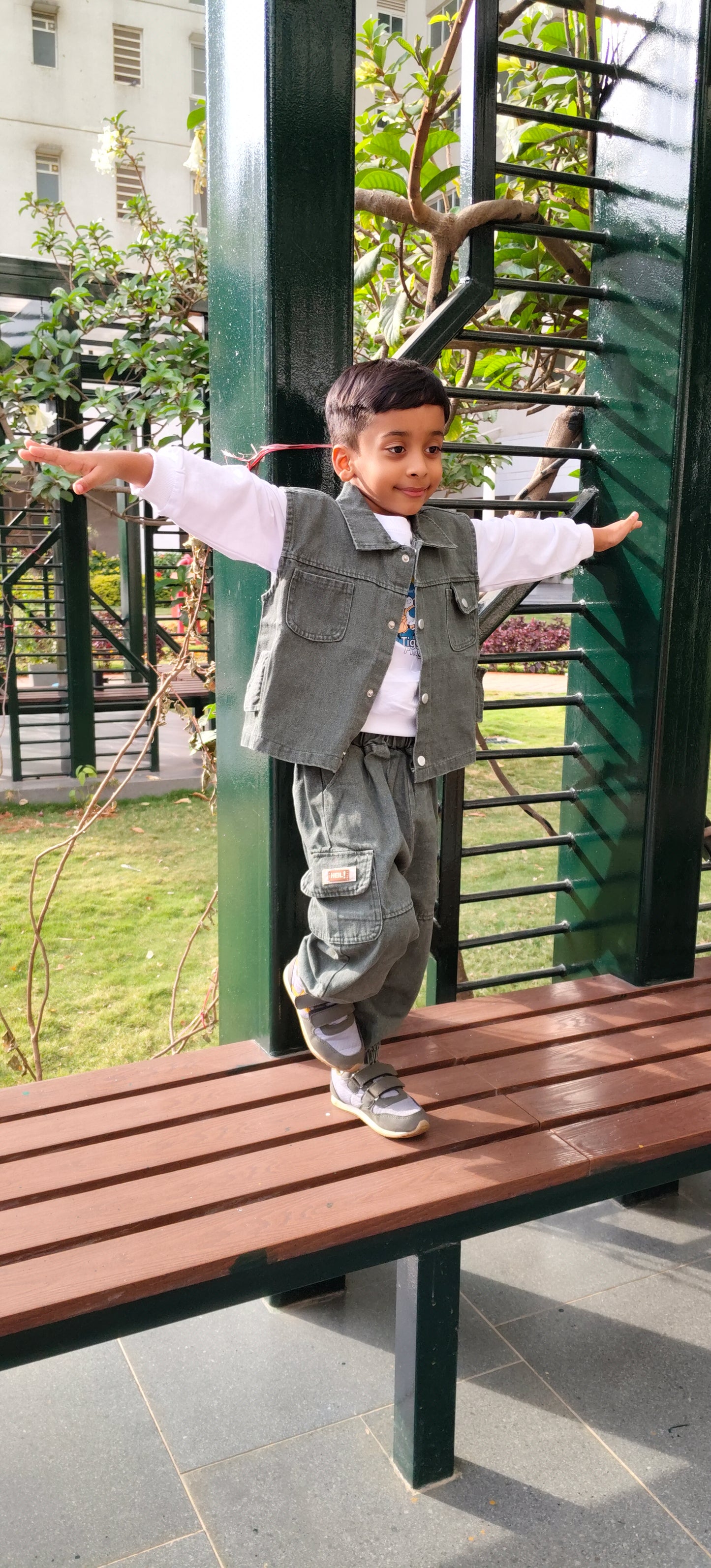Boys Brown Denim Vest Outfit Set
