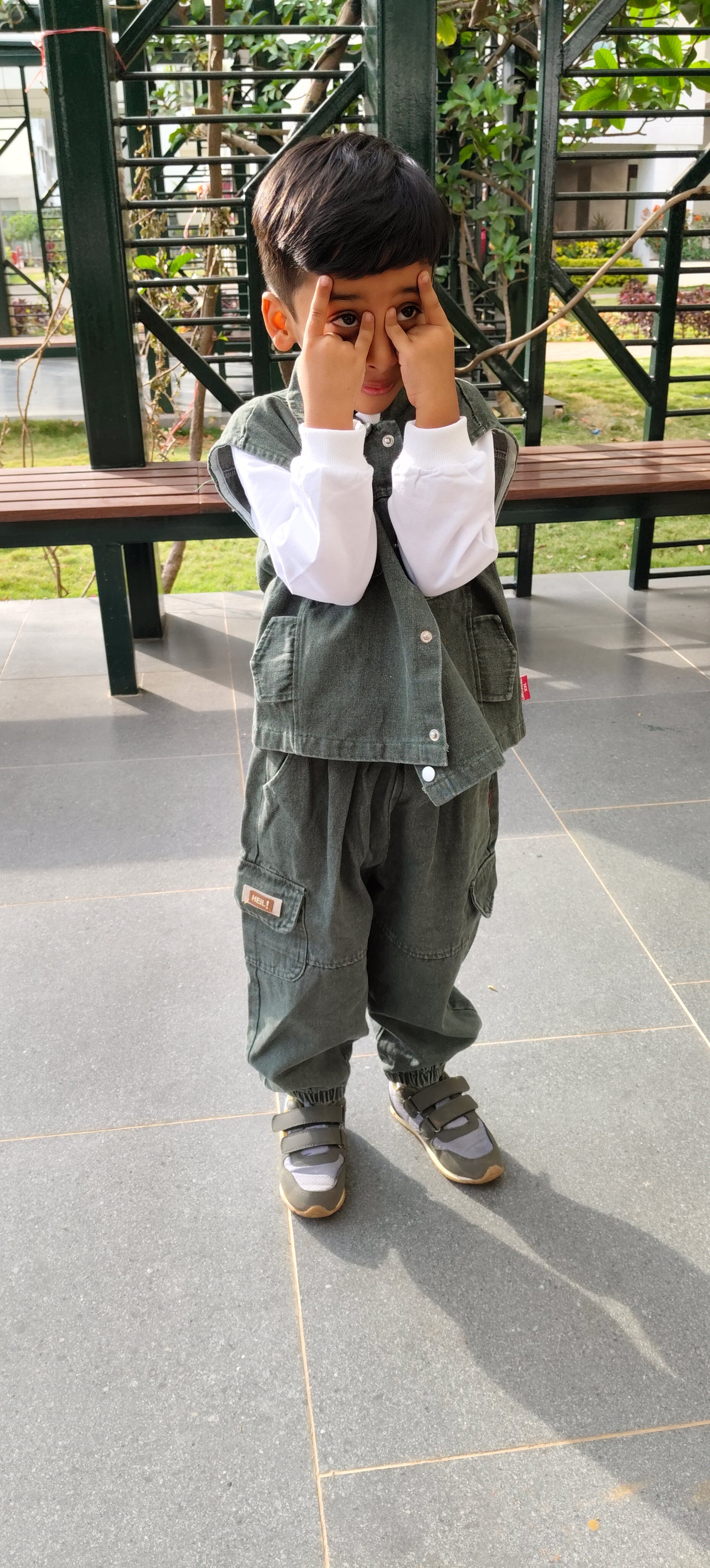 Boys Brown Denim Vest Outfit Set