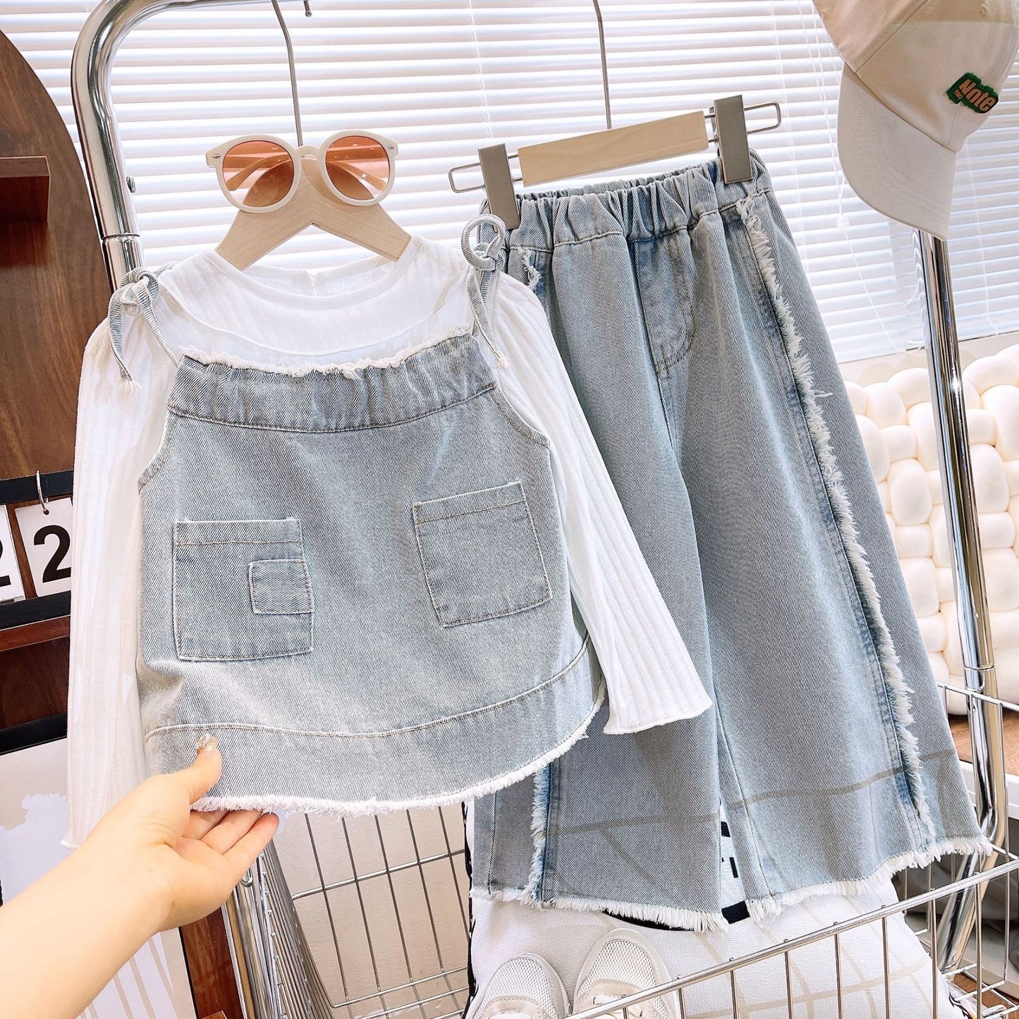 Denim Layered Long-Sleeve Outfit