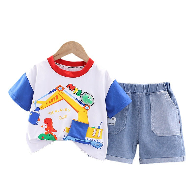 Shark n Dino boy's double colour sleeves t-shirt and shorts