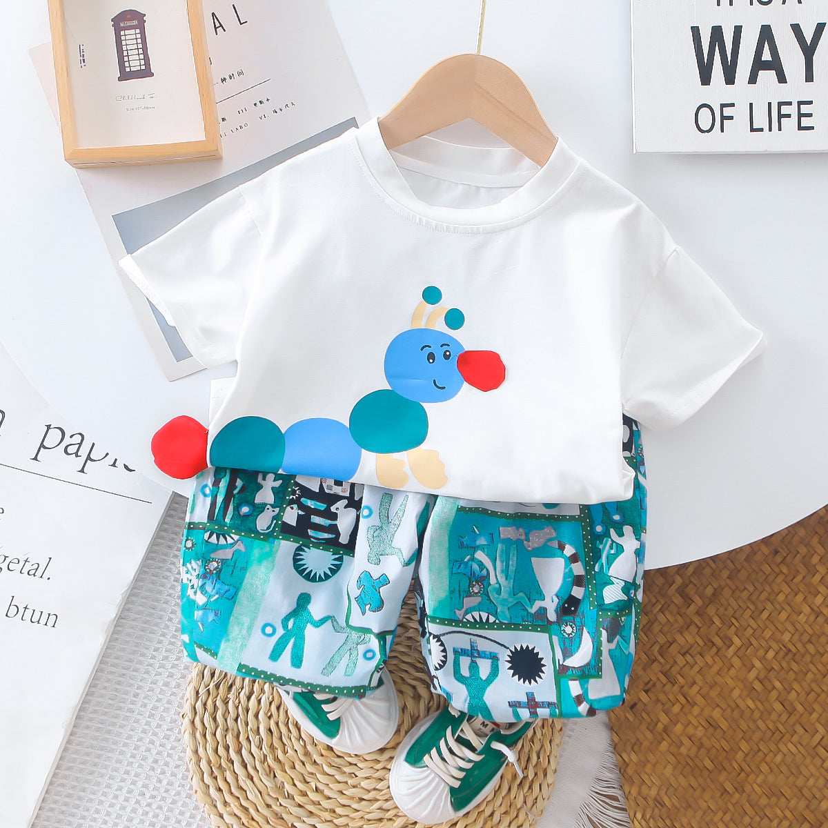 Shark n Dino Caterpillar design boys shirt pant set outfit
