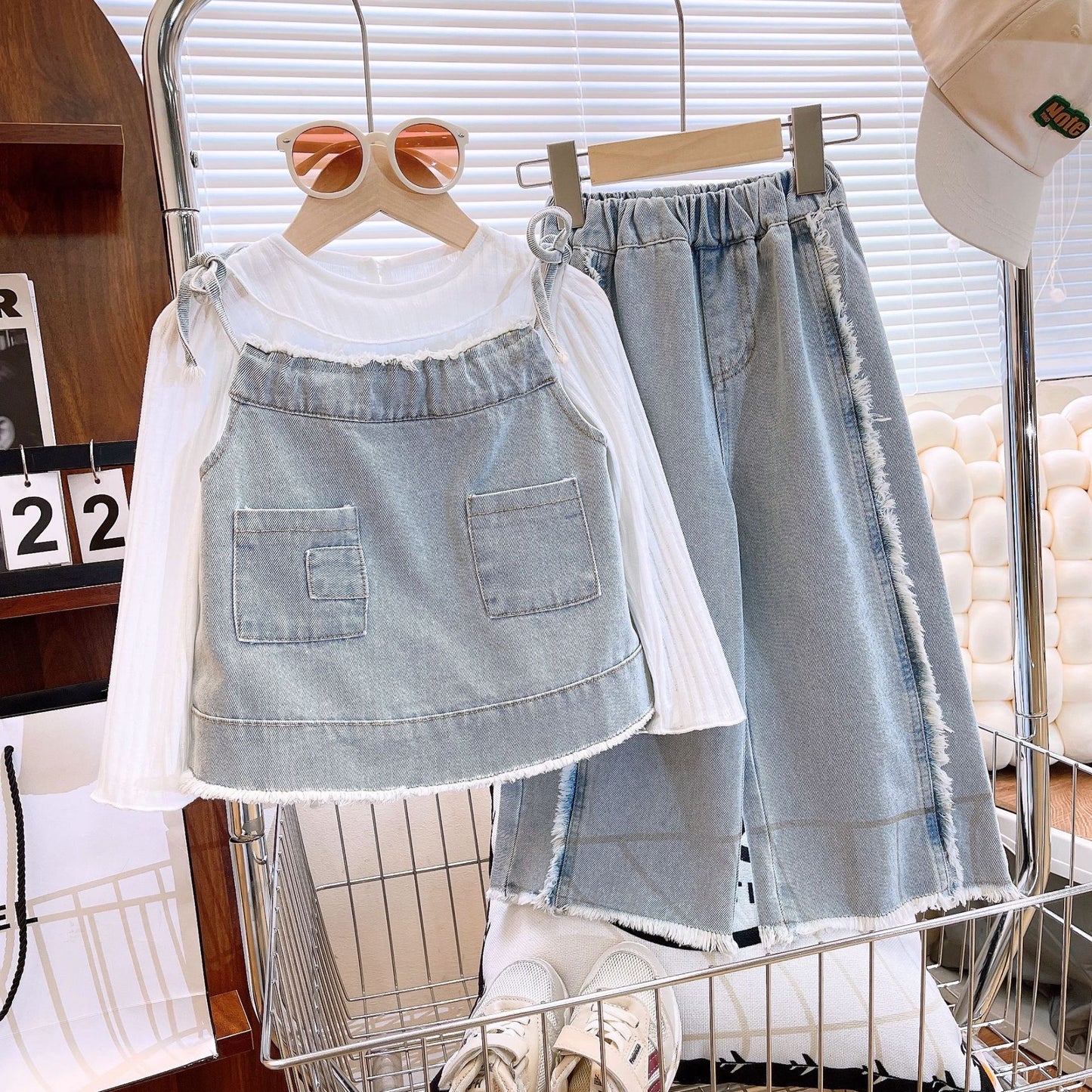 Denim Layered Long-Sleeve Outfit