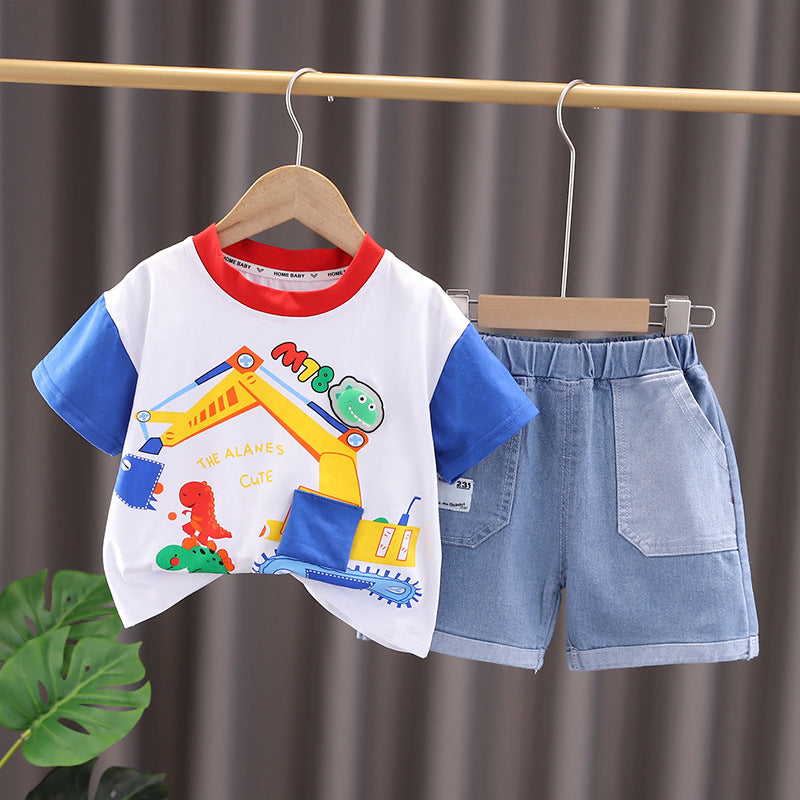 Shark n Dino boy's double colour sleeves t-shirt and shorts