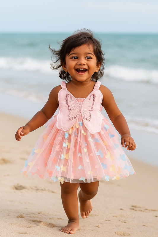 Girls charming pastel pink butterfly dress