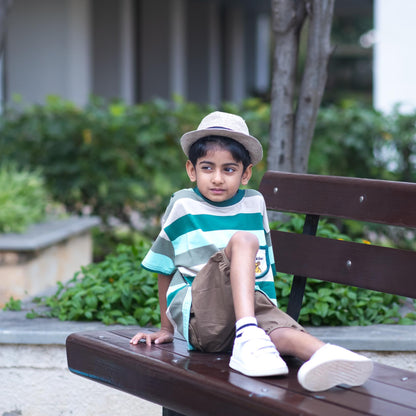 Green and grey T-shirt with Brown Pant set