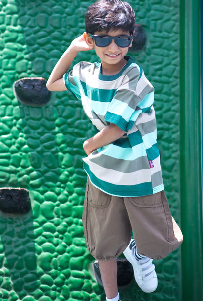 Green and grey T-shirt with Brown Pant set