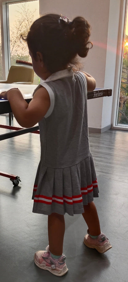 Girls Sleeveless Tennis Dress, Bunny Patch, Red Stripe Detail