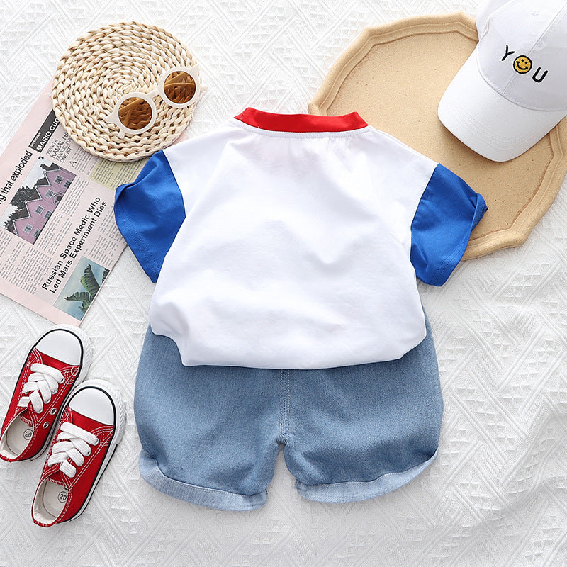 Shark n Dino boy's double colour sleeves t-shirt and shorts