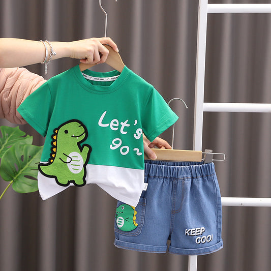 Shark n Dino boys denim shorts and t shirt