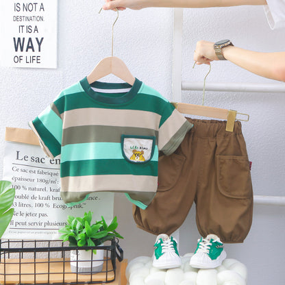 Green and grey T-shirt with Brown Pant set