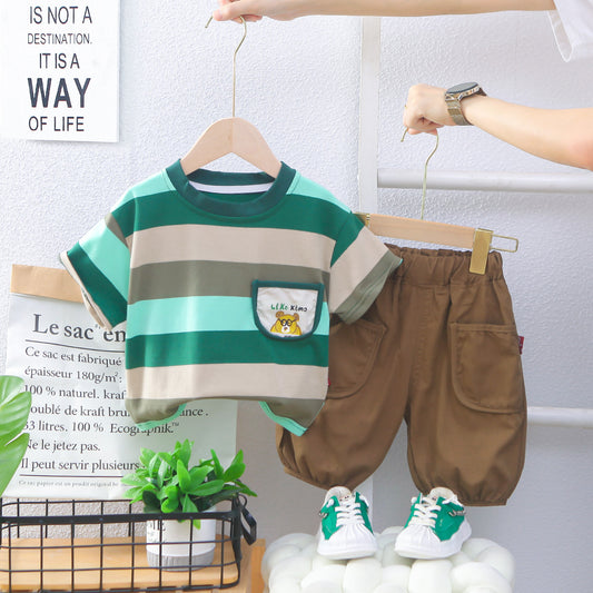 Green and grey T-shirt with Brown Pant set
