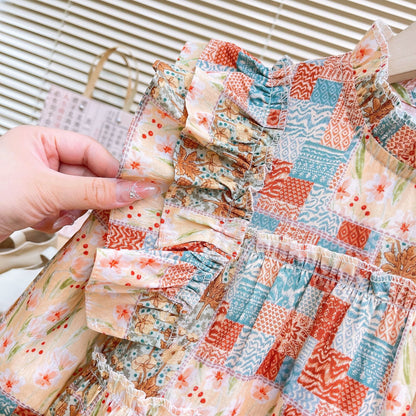 Girls Ruffle Blouse and Embroidered Denim Set