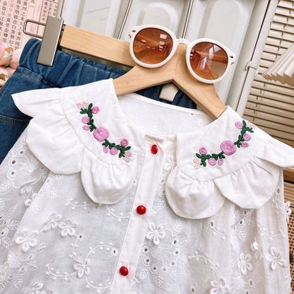 Floral Embroidered Blouse & Denim Jeans Set