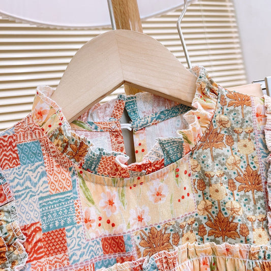 Girls Ruffle Blouse and Embroidered Denim Set