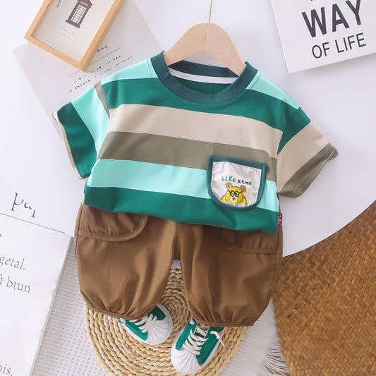 Green and grey T-shirt with Brown Pant set