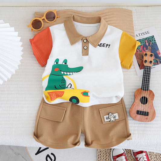 Shark n Dino boy's double colour sleeves t-shirt and shorts