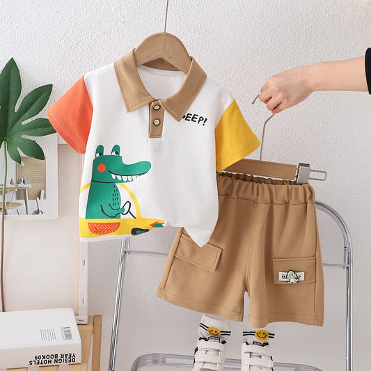 Shark n Dino boy's double colour sleeves t-shirt and shorts