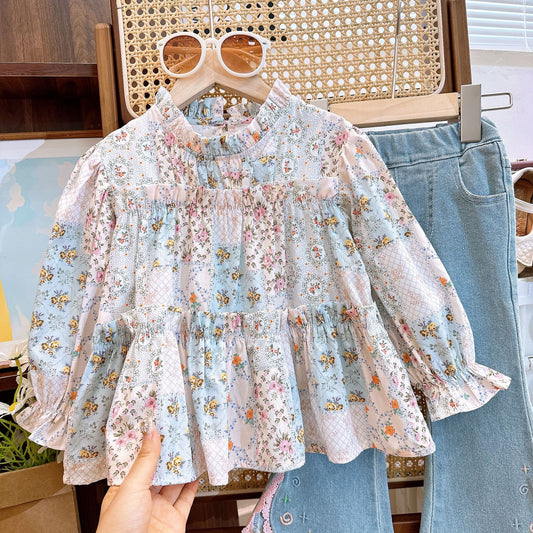 Shark n Dino light multi colour top with Denim Pants Set for Girls