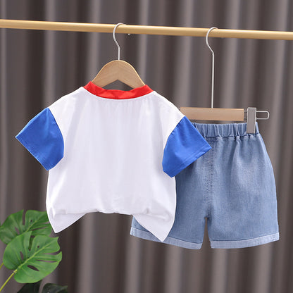 Shark n Dino boy's double colour sleeves t-shirt and shorts