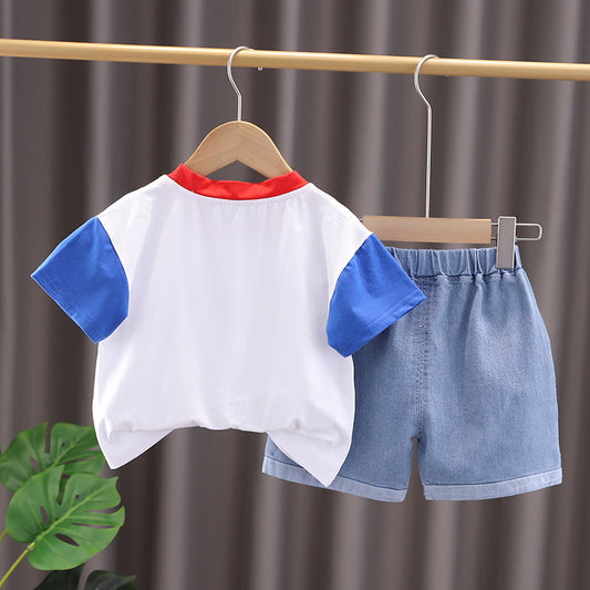 Shark n Dino boy's double colour sleeves t-shirt and shorts