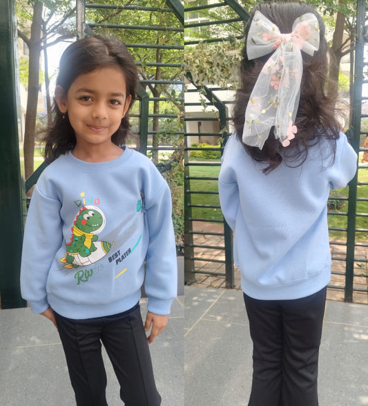 Cute Cartoon Dinosaur Print, Soft Cotton Pullover for Boys & Girls