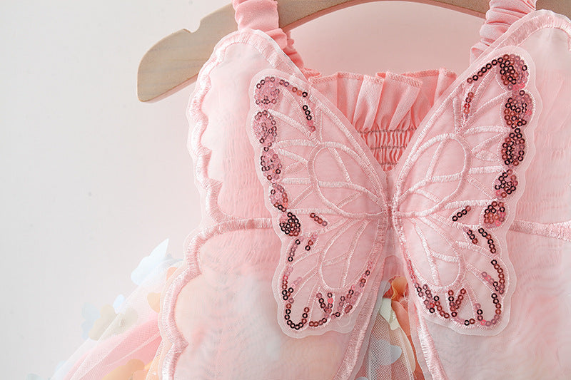 Girls charming pastel pink butterfly dress
