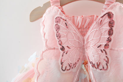 Girls charming pastel pink butterfly dress