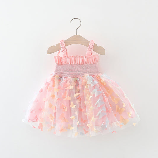 Girls charming pastel pink butterfly dress