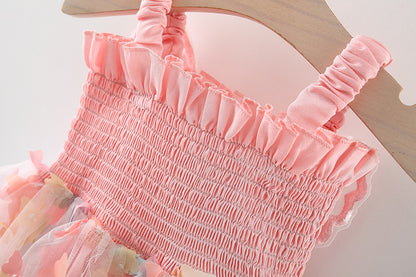 Girls charming pastel pink butterfly dress