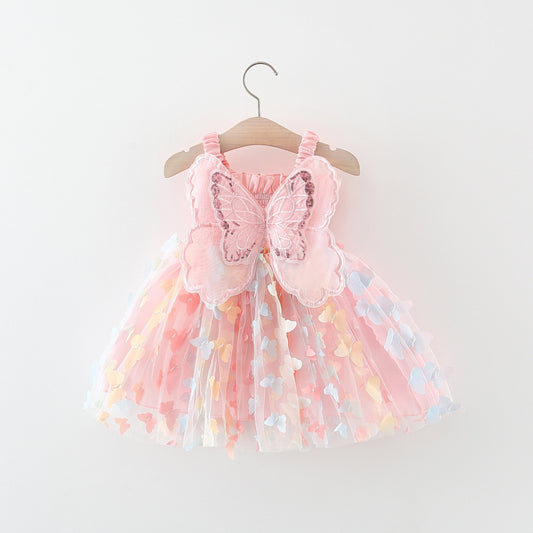 Girls charming pastel pink butterfly dress