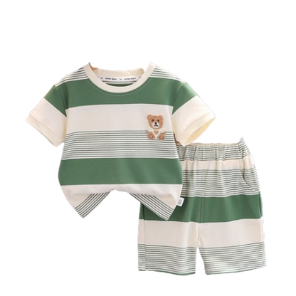 Boys Striped Bear Patch Short Sleeve Set