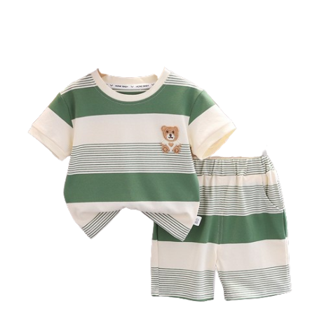 Boys Striped Bear Patch Short Sleeve Set