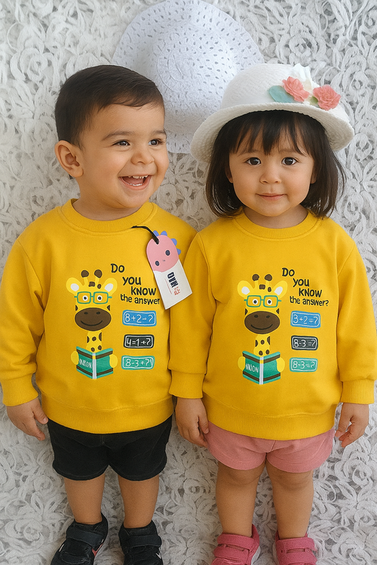 Yellow Sweatshirt – Cute Giraffe & Books Print, Cozy Cotton Pullover