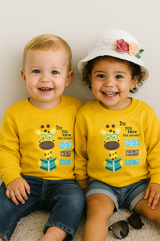 Yellow Sweatshirt – Cute Giraffe & Books Print, Cozy Cotton Pullover