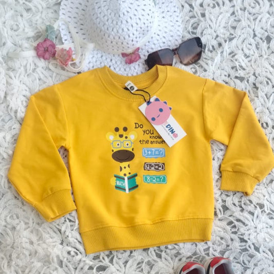 Yellow Sweatshirt – Cute Giraffe & Books Print, Cozy Cotton Pullover