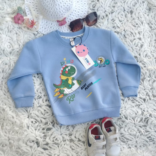 Cute Cartoon Dinosaur Print, Soft Cotton Pullover for Boys & Girls